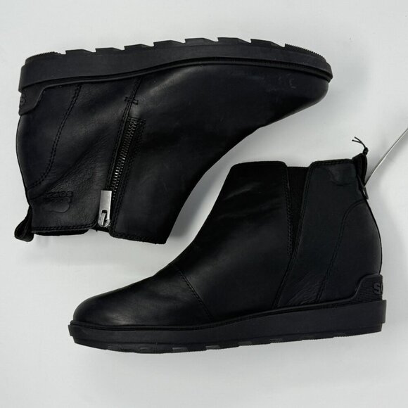 Sorel Evie II Zip Waterproof Leather Ankle Bootie Womens 9 Black Wedges City NWT - Picture 9 of 16